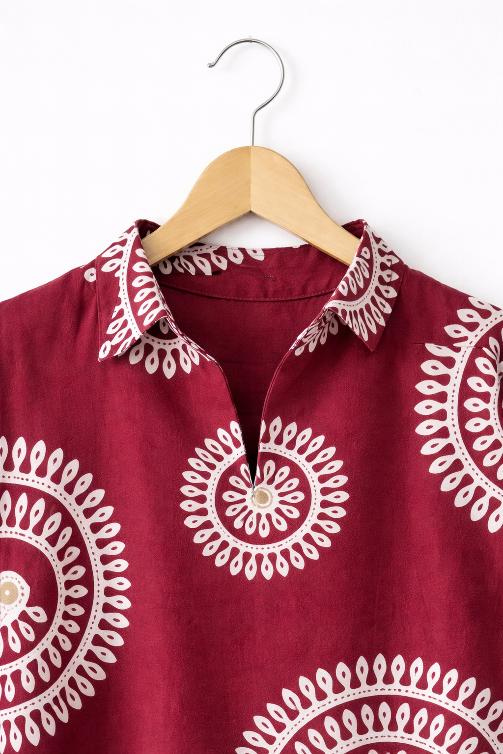 Maroon Printed Cotton Maxi Dress