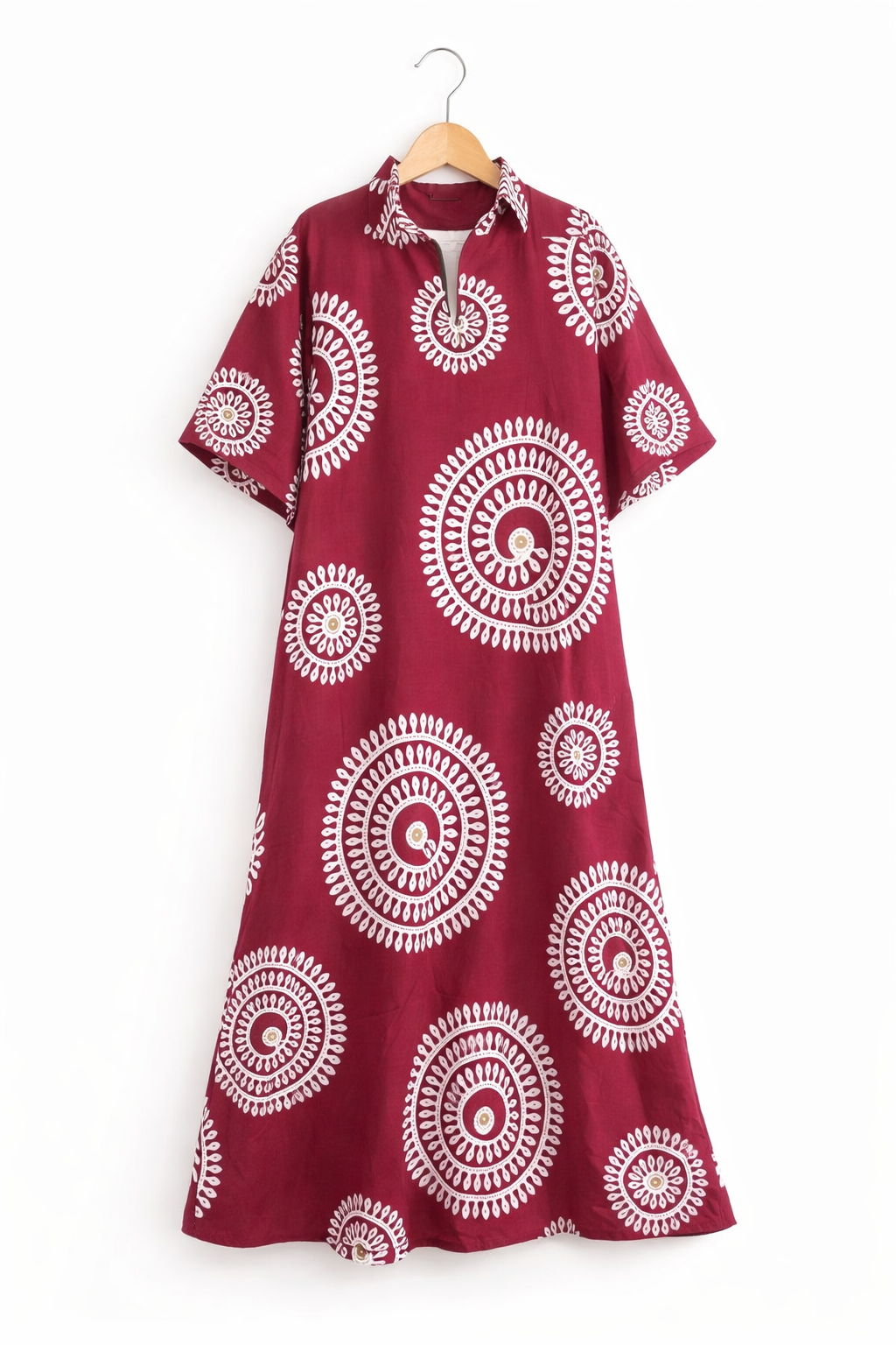 Maroon Printed Cotton Maxi Dress
