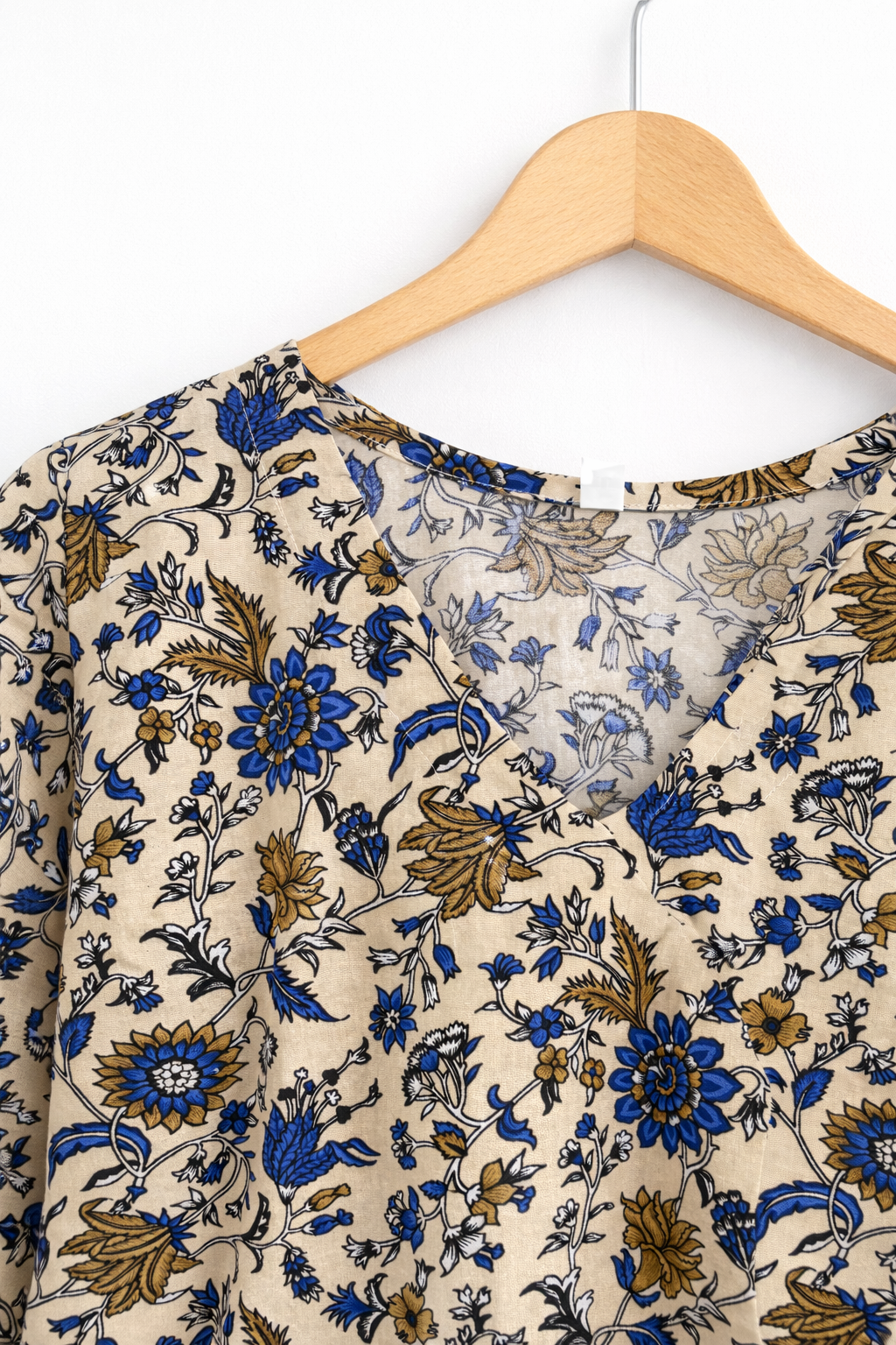 Cream Floral Cotton Short Kurti