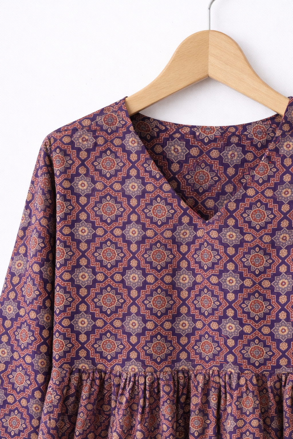 Blue Ajrakh Printed Cotton Short Kurti with Frill