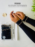 VEZZTO premium sleeves extender in black with ruffle cuff worn on hands