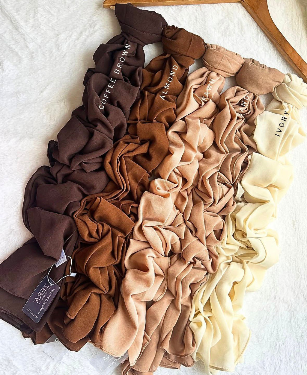 Set of ZERA Malaysian heavy chiffon hijabs in coffee brown, nude, beige and ivory neutral colors