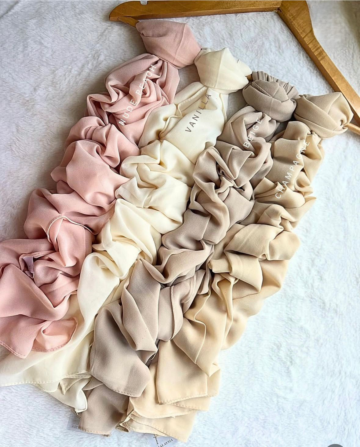 Set of ZERA Malaysian heavy chiffon hijabs in nude pink, beige and cream neutral colors